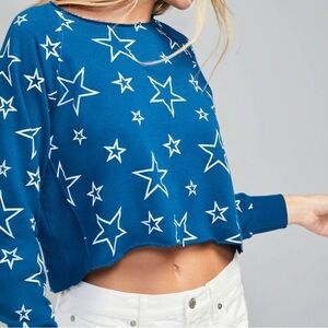 NWT Wildfox Seeing Stars Valley Pullover Sweatshirt Blue & White